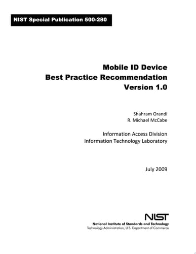 Mobile ID Device Best Practice Recommendation, Version 1. 0