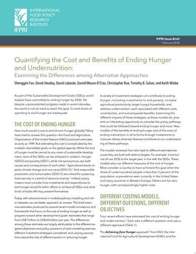 Quantifying the cost and benefits of ending hunger and undernutrition: Examining the differences among alternative approaches