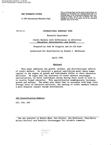Credit Markets with Differences in Abilities Education, Distribution, and Growth