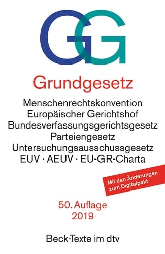 Grundgesetz mit Menschenrechtskonvention, Verfahrensordnung des Europäischen Gerichtshofs für Menschenrechte, Bundesverfassungsgerichtsgesetz, Parteiengesetz, Untersuchungsausschussgesetz, Gesetz über den Petitionsausschuss, Vertrag über die Europäische Union, Vertrag über die Arbeitsweise der Europäischen Union, Charta der Grundrechte der Europäischen Union : Textausgabe mit ausführlichem Sachverzeichnis und einer Einführung