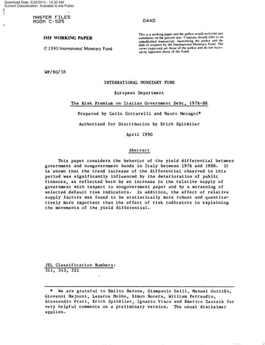 The Risk Premiumon Italian Government Debt, 1976-1988