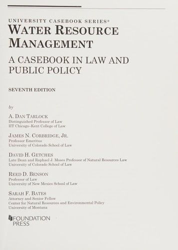 Water Resource Management A Casebook in Law and Public Policy
