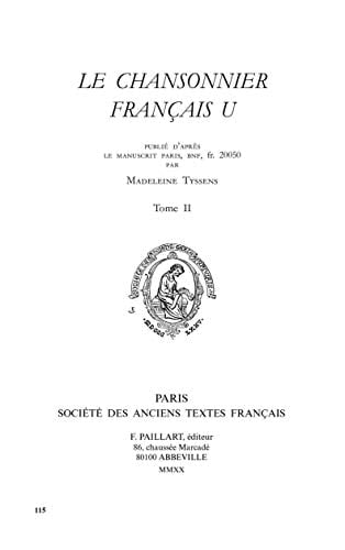 Le chansonnier français U publié d'après le manuscrit Paris, BNF, fr. 20050