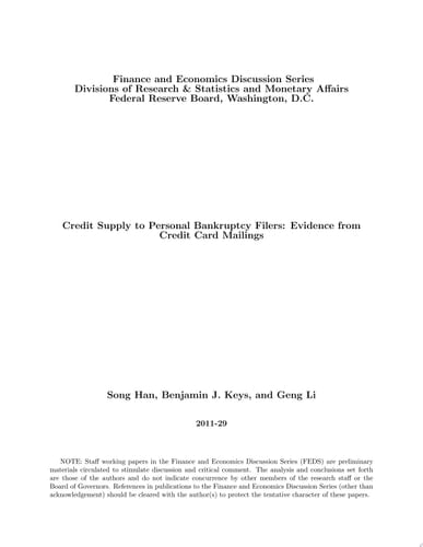 Credit Supply to Personal Bankruptcy Filers Evidence from Credit Card Mailings