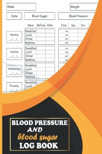 Blood Pressure and Blood Sugar Log Book Weekly Blood Sugar and Pressure Record, 2 Years of Tracking, Daily Diabetic Glucose Tracker Journal