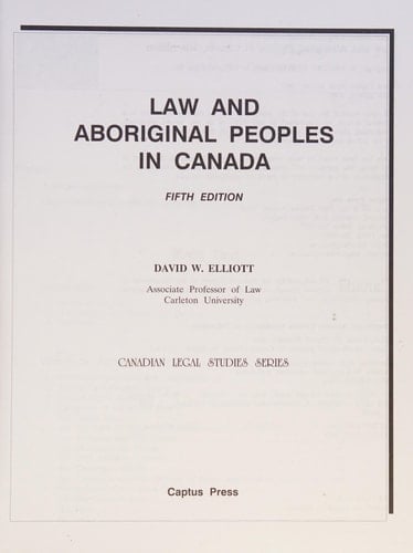 Law and Aboriginal Peoples in Canada