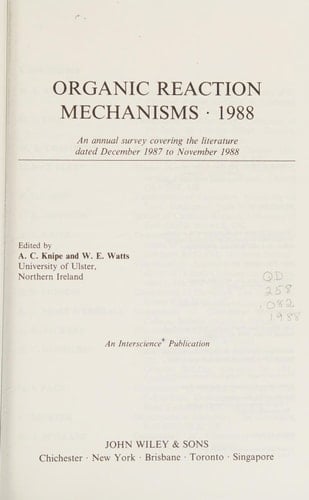 Organic Reaction Mechanisms 1988 An annual survey covering the literature dated December 1987 to November 1988