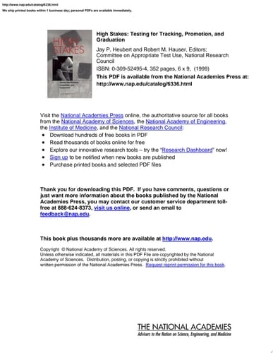 High Stakes Testing for Tracking, Promotion, and Graduation