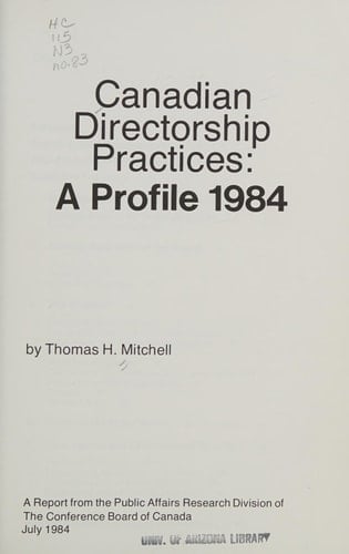 Canadian Directorship Practices A Profile, 1984
