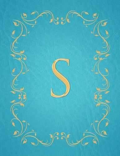 S Modern, Stylish, Capital Letter Monogram Ruled Notebook with Gold Leaf Decorative Border and Baby Blue Leather Effect. Pretty and Cute with a Designer Luxury Feel. for Personal, Learning Or Office Use. Matte Finish, 100 Lined Pages, 8. 5 X 11