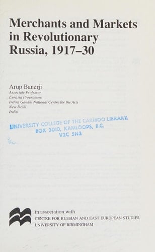 Merchants and Markets in Revolutionary Russia, 1917-1930