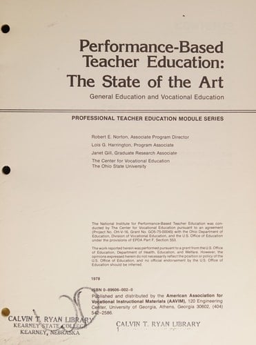 Performance-based Teacher Education The State of the Art : General Education and Vocational Education