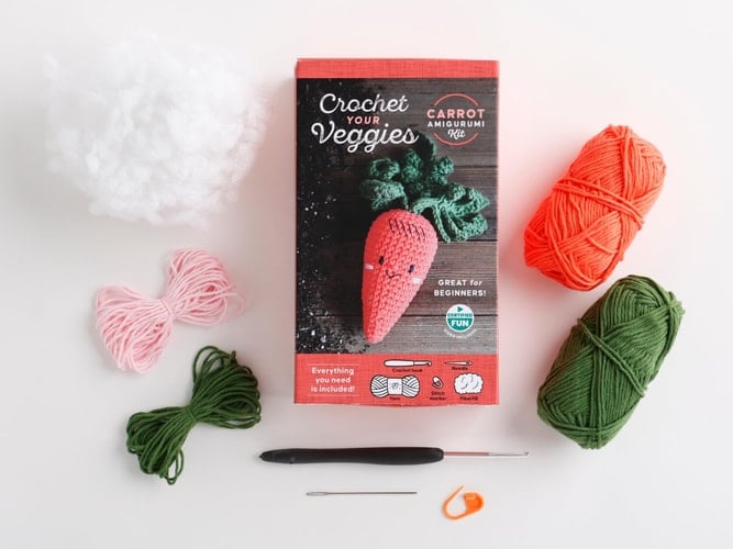 Crochet Your Veggies Amigurumi Kit Carrot Everything You Need Is Included: 100%-Cotton Yarn, Crochet Hook, Stitch Marker, Tapestry Needle, Fiberfill, Step-By-Step Leaflet, and Exclusive Instruction Videos; Beginner Friendly!
