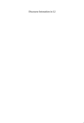 Discourse Intonation in L2 From Theory and Research to Practice