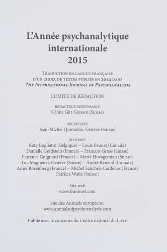 L'année psychanalytique internationale 2015