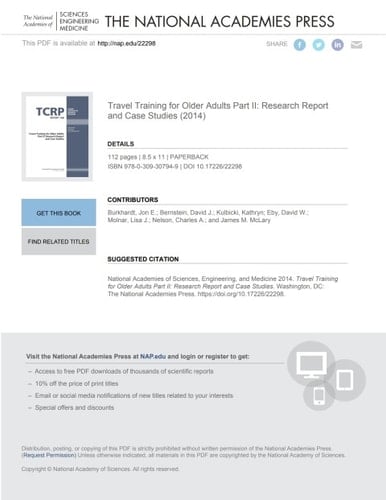 Travel Training for Older Adults Part II: Research Report and Case Studies