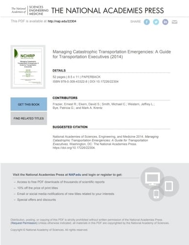Managing Catastrophic Transportation Emergencies: A Guide for Transportation Executives
