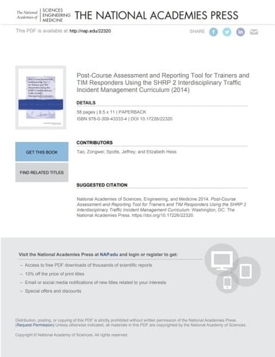 Post-Course Assessment and Reporting Tool for Trainers and TIM Responders Using the SHRP 2 Interdisciplinary Traffic Incident Management Curriculum