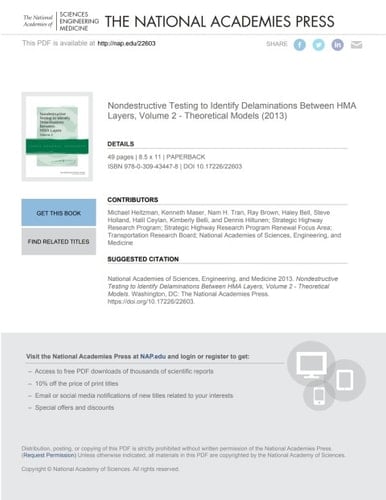 Nondestructive Testing to Identify Delaminations Between HMA Layers, Volume 2 - Theoretical Models