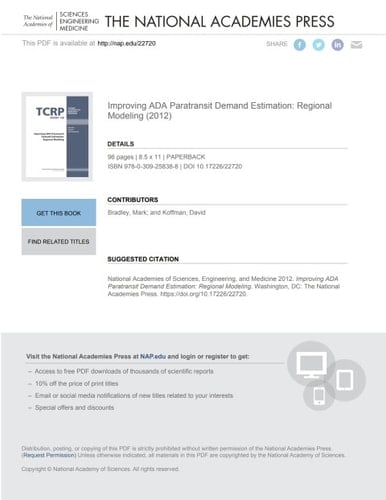 Improving ADA Paratransit Demand Estimation: Regional Modeling