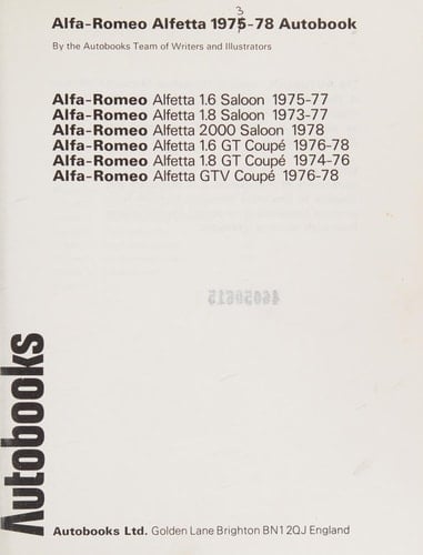 Alfa-Romeo Alfetta 1975-78 Autobook ...