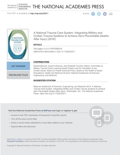 A National Trauma Care System Integrating Military and Civilian Trauma Systems to Achieve Zero Preventable Deaths After Injury