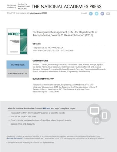 Civil Integrated Management (CIM) for Departments of Transportation, Volume 2: Research Report