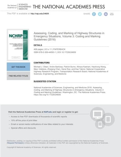 Assessing, Coding, and Marking of Highway Structures in Emergency Situations, Volume 3: Coding and Marking Guidelines