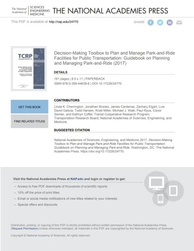 Decision-Making Toolbox to Plan and Manage Park-and-Ride Facilities for Public Transportation: Guidebook on Planning and Managing Park-and-Ride