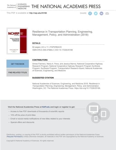 Resilience in Transportation Planning, Engineering, Management, Policy, and Administration