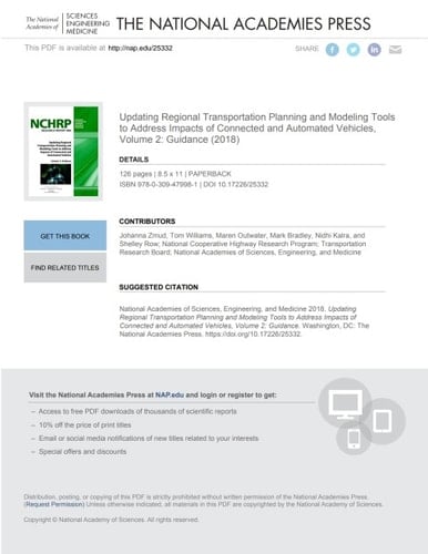 Updating Regional Transportation Planning and Modeling Tools to Address Impacts of Connected and Automated Vehicles, Volume 2: Guidance