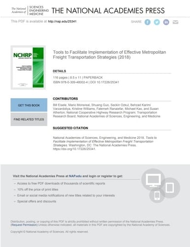 Tools to Facilitate Implementation of Effective Metropolitan Freight Transportation Strategies