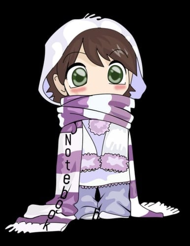 Notebook: Multipurpose Cute Anime Girl in Purple Scarf Notebook Unlined - Large (8.5 x 11"), 100 Blank Pages, Numbered, Matte Finish