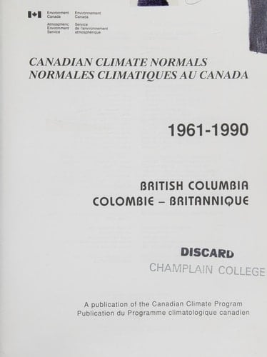 Canadian Climate Normals, 1961-1990: British Columbia