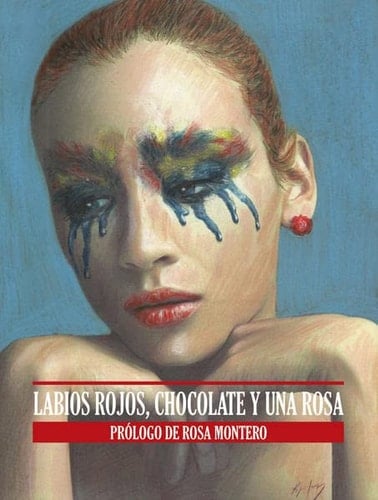 Labios rojos, chocolate y una rosa