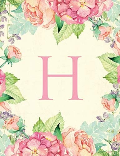 H Traditional Watercolor, Stylish, Decorative and Simple Floral Capital Letter Monogram Lined Notebook, Pretty, Cute and Suitable for Women and Girls. for Personal, Office Or Learning / School. Matte Finish. 100 College Ruled Pages 8. 5 X 11 Size