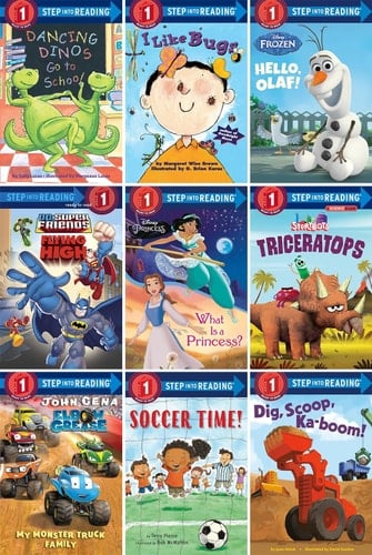 The Step Into Reading Level 1(3),9 Books Collection Set,Dancing Dinos Go to School,I Like Bugs,Hello, Olaf! (Disney Frozen),Super Friends: Flying High (DC Super Friends),What Is a Princess? (Disney Princess),Triceratops (Storybots),My Monster Truck Family,Soccer Time!,Dig, Scoop, Ka-Boom!.