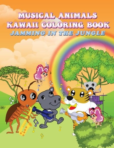 Musical Animals Jamming in the Jungle, Kawaii Coloring book full of super cute animals