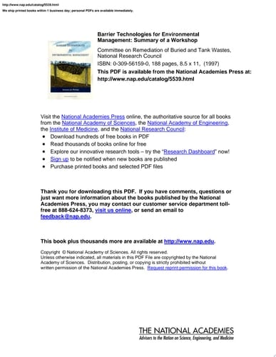 Barrier Technologies for Environmental Management Summary of a Workshop