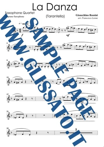 Soprano Sax part of "La Danza" tarantella by Rossini for Saxophone Quartet for intermediate players