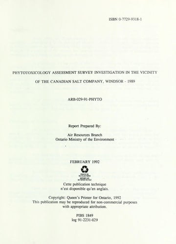 Phytotoxicology Assessment Survey Investigation in the Vicinity of the Canadian Salt Company, Windsor - 1989 : Report