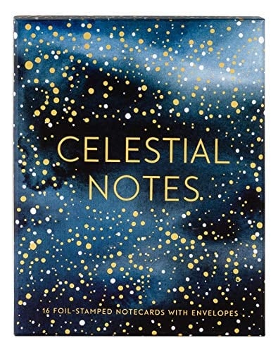 Celestial Notes 16 Foil-Stamped Notecards with Envelopes (Celestial Star Stationery, Space and Galaxy Watercolor Blank Notecards)