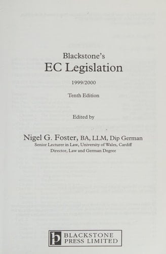 Blackstone's EC Legislation 1999/2000