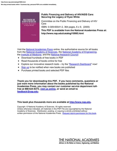 Public Financing and Delivery of HIV/AIDS Care Securing the Legacy of Ryan White