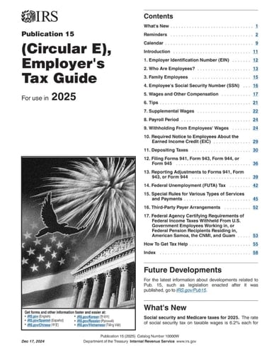 IRS Publication 15 (Circular E), Employer's Tax Guide (For use in 2025)