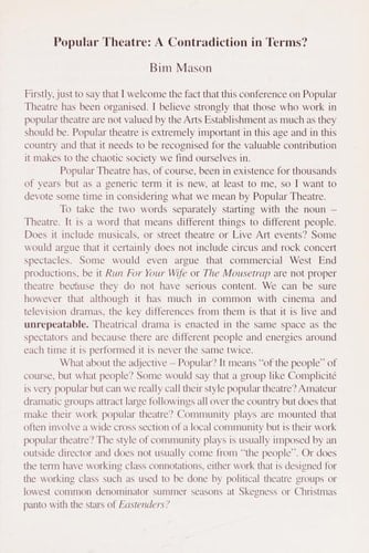 Popular Theatres? Papers from the Popular Theatre Conference, Liverpool John Moores University, 1994