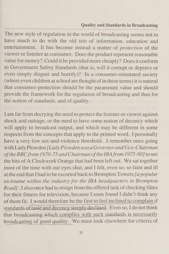 Broadcasting Standards: Quality Or Control? Proceedings of the 21st University of Manchester Broadcasting Symposium