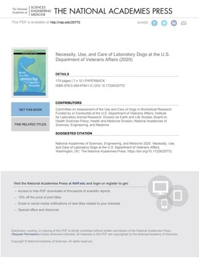 Necessity, Use, and Care of Laboratory Dogs at the U.S. Department of Veterans Affairs