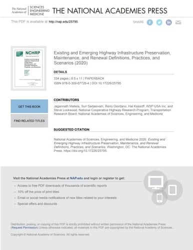 Existing and Emerging Highway Infrastructure Preservation, Maintenance, and Renewal Definitions, Practices, and Scenarios