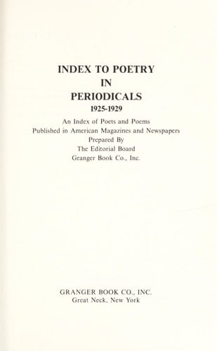Index to Poetry in Periodicals: 1925-1929